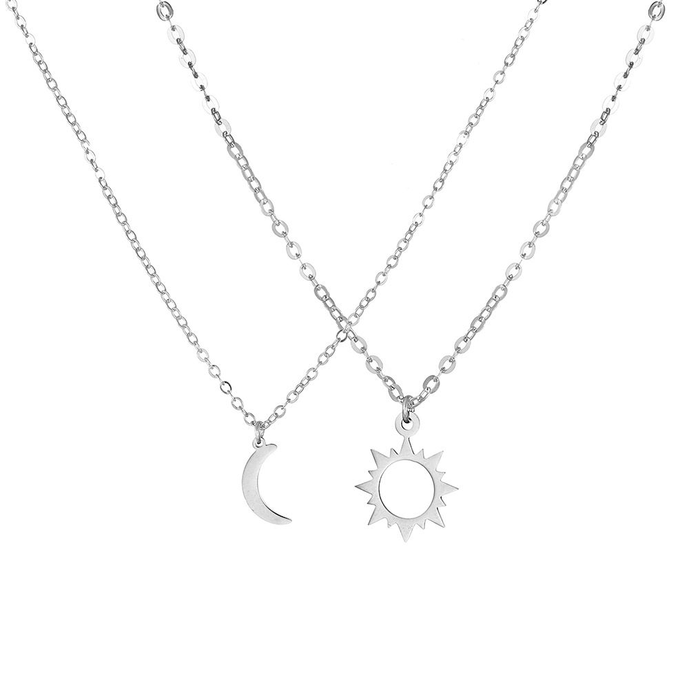 Antique Silver Moon and Sun Pendant Necklace for Women Gift