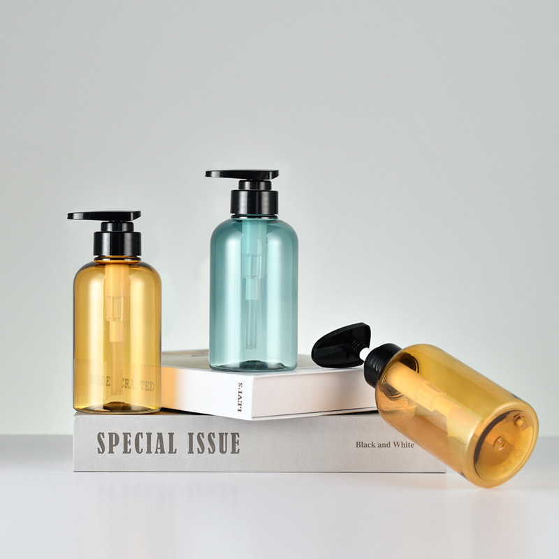 Amber Blue Plastic Pump Bottles 10oz 300ml 16oz 500ml Cosmetic Containers for Lotion Skin Care Serum Shampoo Shower Gel Body Butter