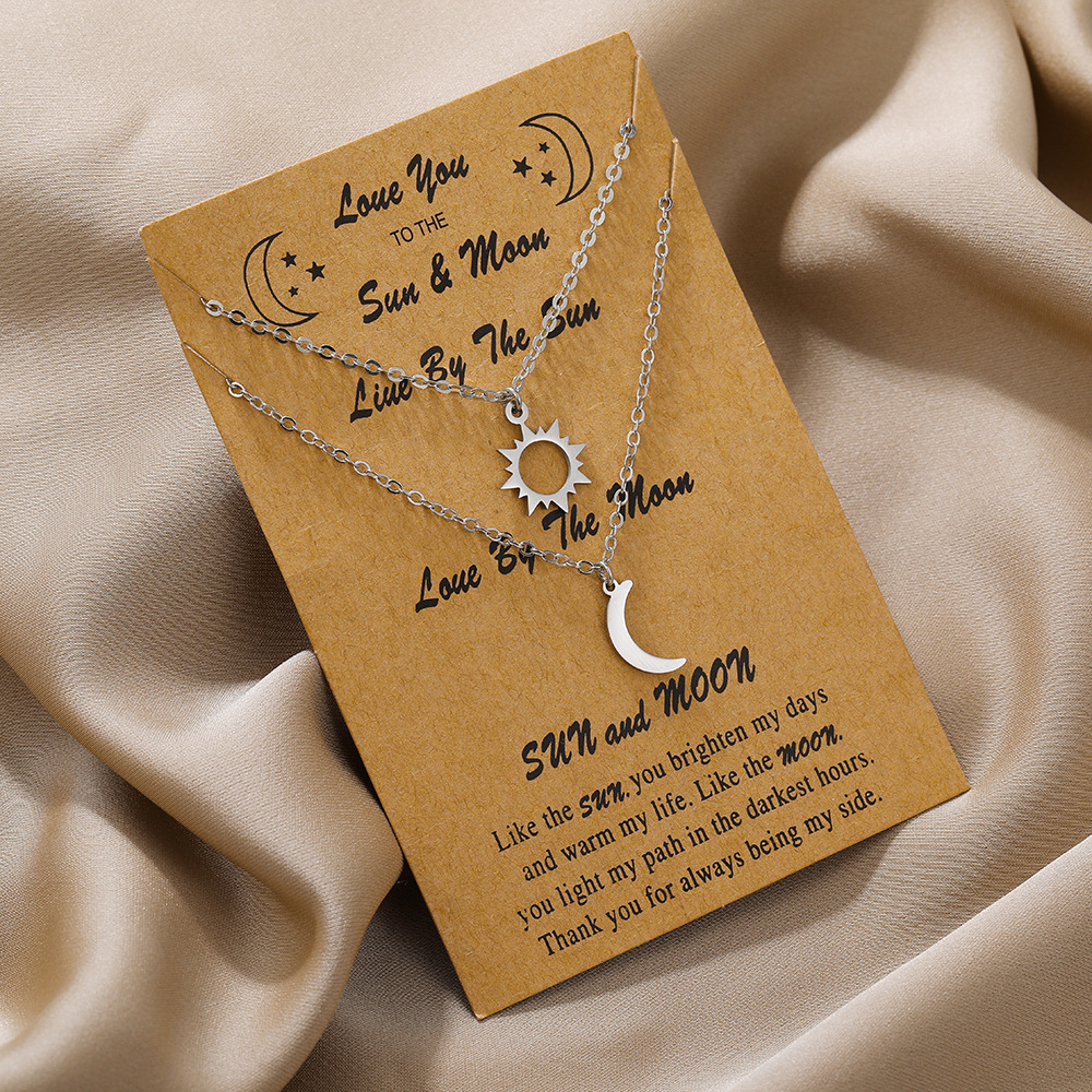 Antique Silver Moon and Sun Pendant Necklace for Women Gift