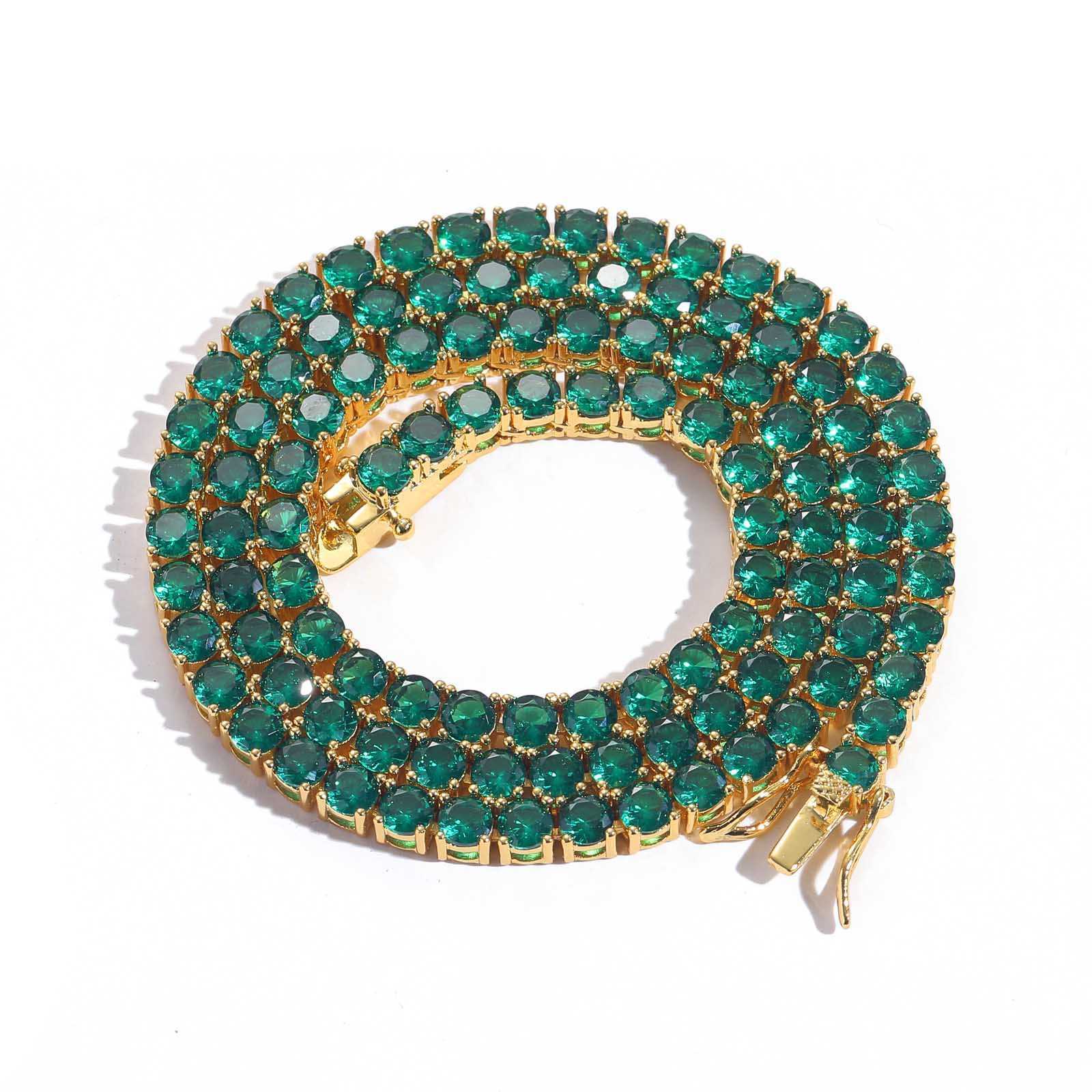 Hip Hop 4mm Green Zircon Tennis Chain Necklace Simple Personalized Bling Cz Cubic Zirconia Gemstone Chains Choker Bracelet For Men Women Iced Out Wolf