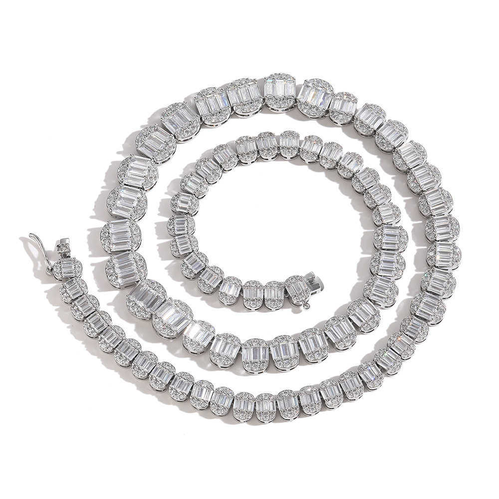 New Gradual Size Cubic Zircon Tennis Chain Necklace Choker Hip Hop Mens Womens Tennis Chains Splice Baguette Cz Zirconia Maimi Rapper Wolf Tide Jewele