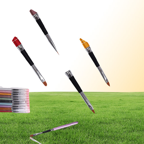 10Pcs Nail Art Brush Pen Detachable Metal Flat Crystal Carving Polish Gel UV Painting Drawing Line Tips Tool 3D Design Extension