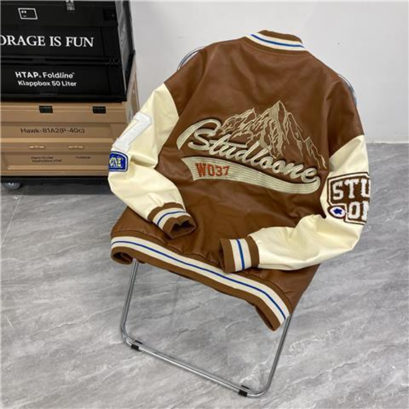Mens Jackets Autumn and winter retro American pilot leather jacket mens and womens hiphop loose Y2K embroidered stitching baseball uniform 230705