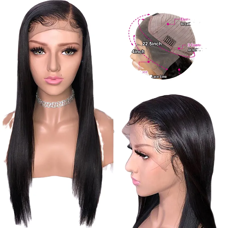 Brazilian 100 Real Human Hair Wigs 13x4 Remy Straight Lace Front Human For Black Women 28 Inch Wig 150