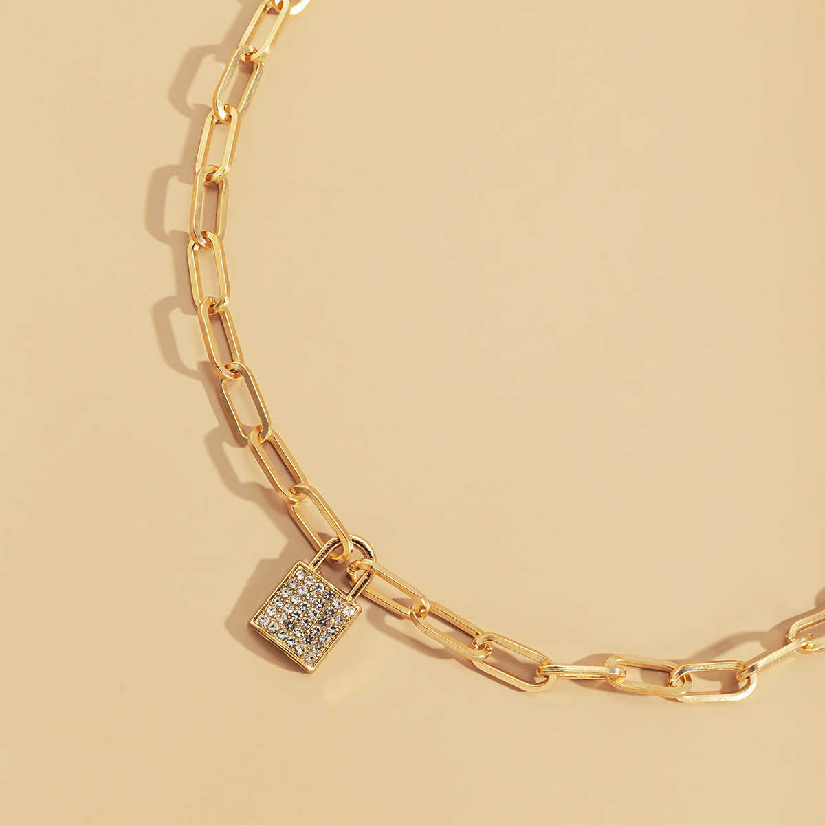 Pendant Necklaces Shixin Punk Simple Lock Pendants Necklace for Women Trendy Padlock Crystal 2023 Fashion Neck Chains Jewelry 230613