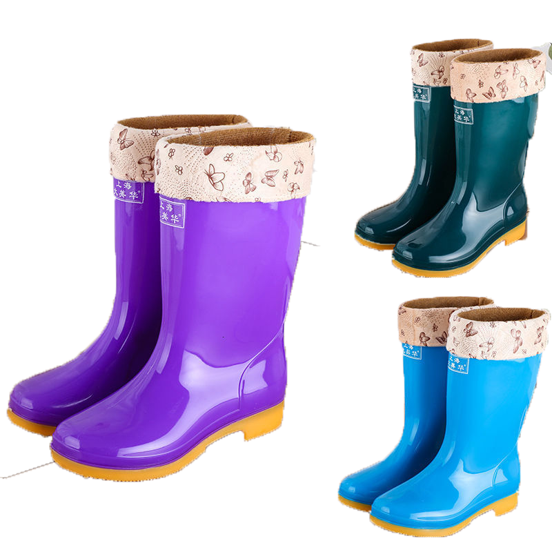 Women MidCalf Boot Ladies Waterproof Rubber Knee Outdoor Shoes Female Winter Warm High Quality Rain Boots Q1216