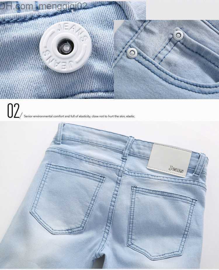 Men's Jeans HOT 2016 Outdoor Cowboy Bleaching Washed Feet Casual Boom Elastic Male Pencil Pants Denim Boys Hip Hop Light Blue Biker Jeans Z230711