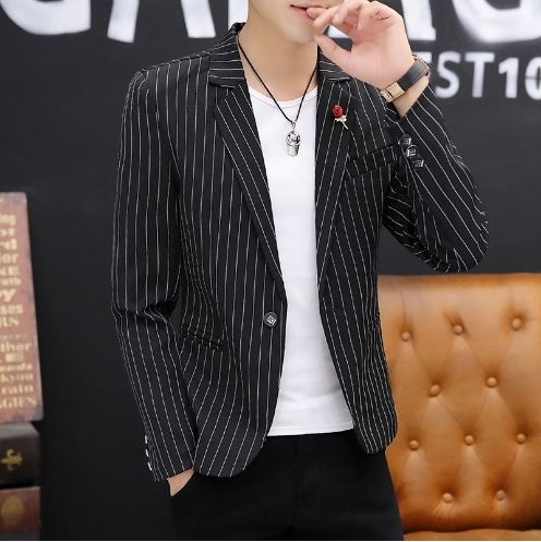 Men's Suits Blazers mens stripe printing spring blazer jacket top Slim Fit Suit Casual One buckle coat 230705