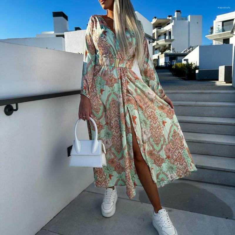 Casual Dresses Women Long Dress Deep V Neck Sexy Summer Bohemia Print Beach