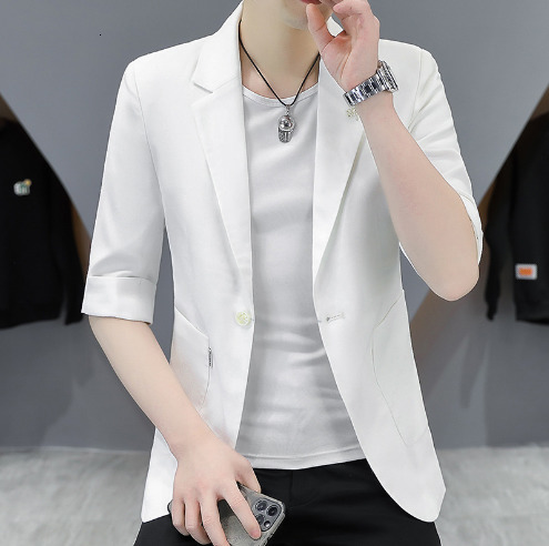 Men's Suits Blazers Summer Mid sleeved Suit Youth Slim Fit Small Formal Single suit top jacket 230705