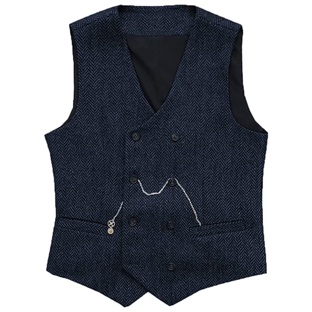 Men's Vests V Neck Suit Herringbone Wool Tweed Double Breasted Waistcoat Tuxedo Groomsmen For Wedding 230705
