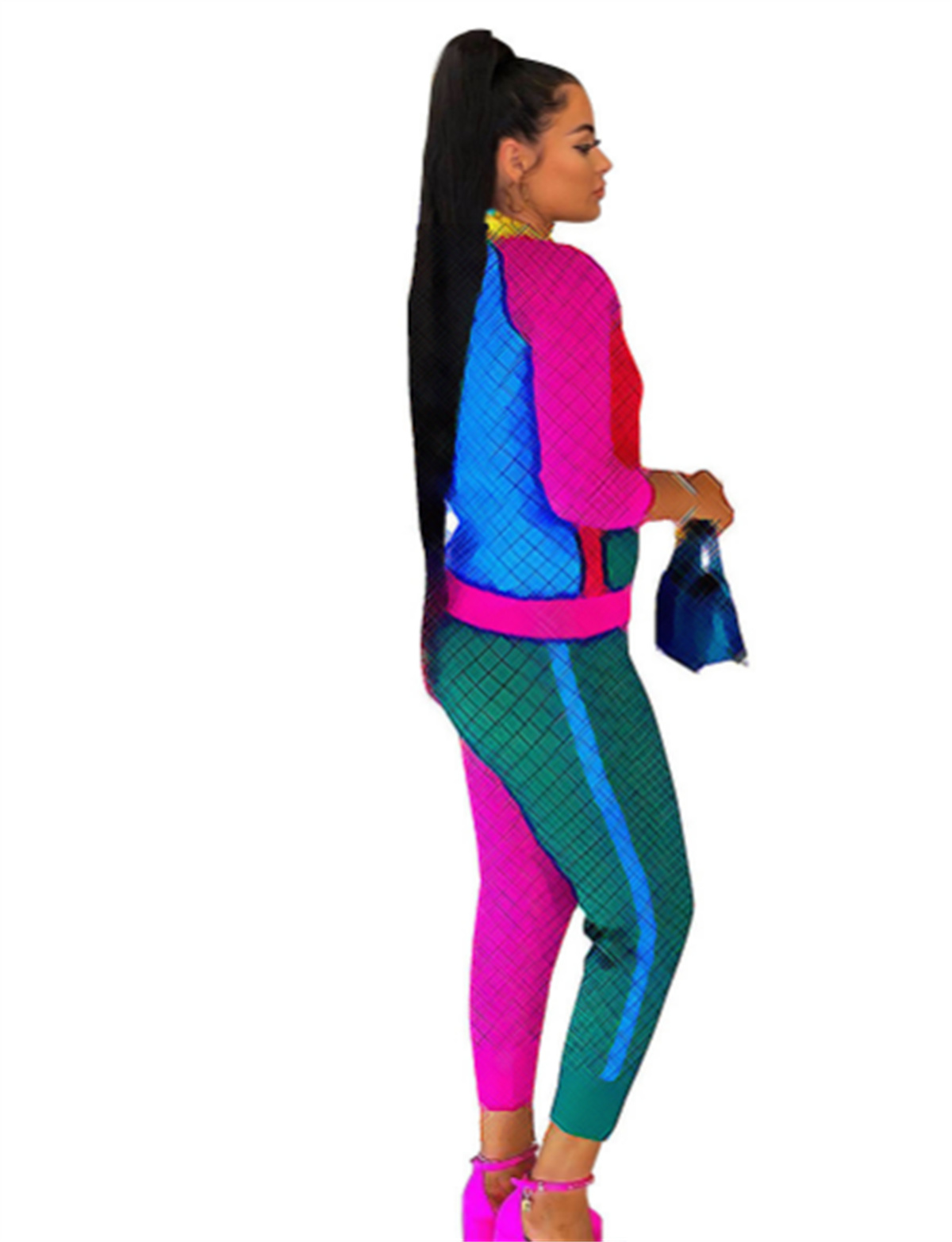Fashion Women Tracksuits Two Pieces Sets Slim Stitching Pullover Long Sleeve Pants Autumn Winter Sweaters Suit Casual Sportwear Outfits Ladies Clothin