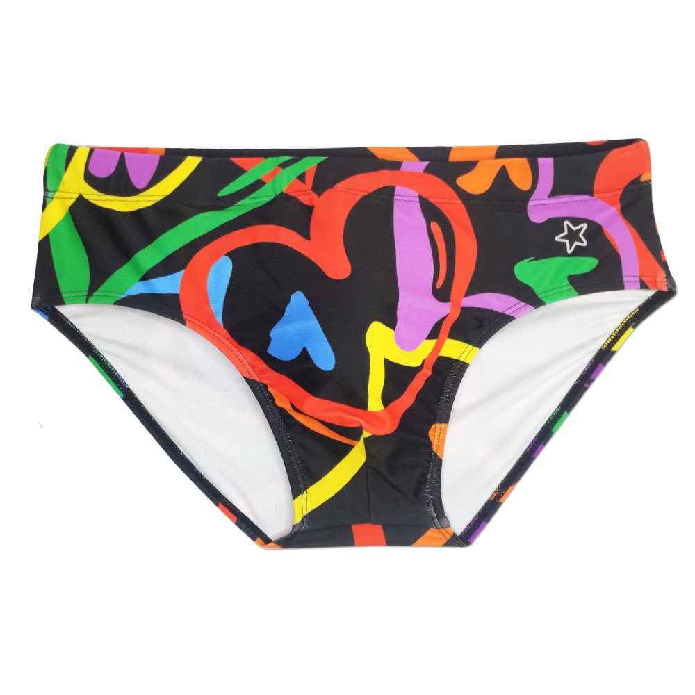 Men's Swimwear Graffiti Colorful Lines Love Swimming Relay European and American Fashion Trends Beach Surfing Bikini Swim Pants with Push Pads 23