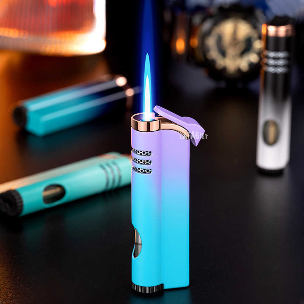 Windproof Torch Without Gas Lighter Powerful Tube Straight Blue Fire Turbo Pipe Butane Refillable Jet Flame Creative Smoker Gift GQG5 OH3J W260202
