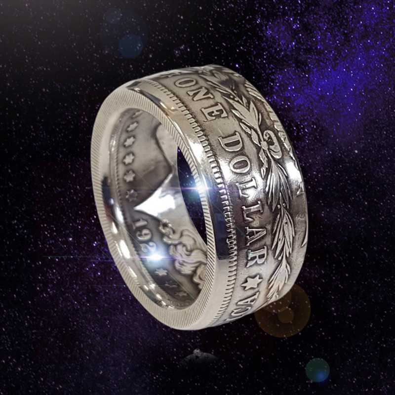 Morgan Silver Dollar Coin Ring 'Heads' Silver Plated Handmade Women Men Vintage Punk Personality Coin Rings Fashion Jewelry L230620