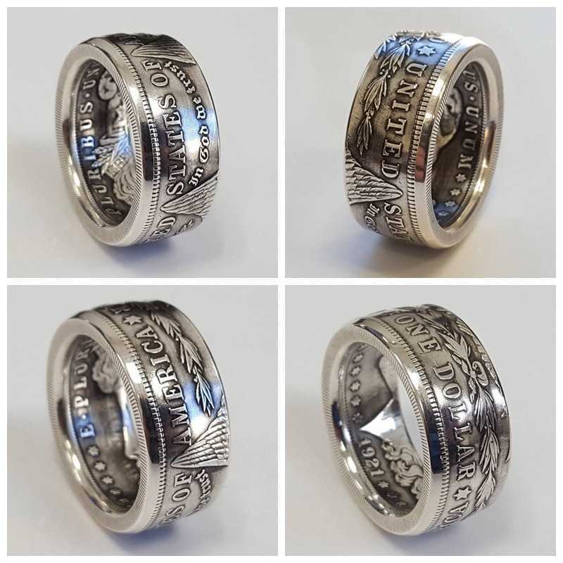 Morgan Silver Dollar Coin Ring 'Heads' Silver Plated Handmade Women Men Vintage Punk Personality Coin Rings Fashion Jewelry L230620