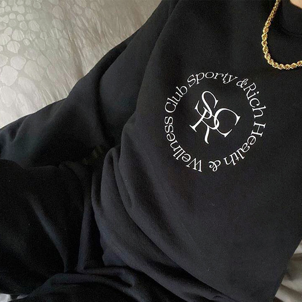 Womens Hoodies Sweatshirts Sport Make You Health and Rich Vintage Style Women Black Sweatshirts Crewneck Loose Cotton Thick Pullover Autumn Warm Jumpe