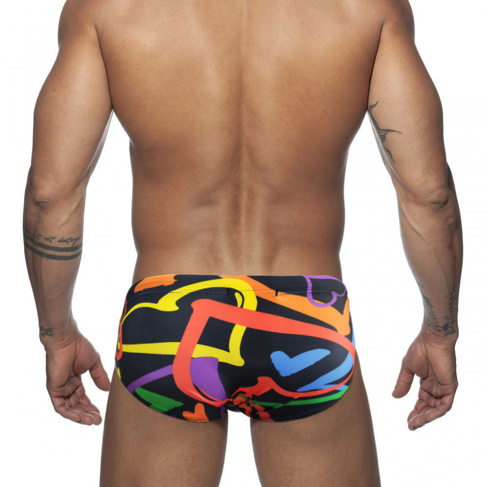 Men's Swimwear Graffiti Colorful Lines Love Swimming Relay European and American Fashion Trends Beach Surfing Bikini Swim Pants with Push Pads 23