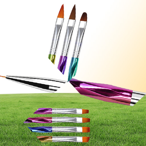 10Pcs Nail Art Brush Pen Detachable Metal Flat Crystal Carving Polish Gel UV Painting Drawing Line Tips Tool 3D Design Extension