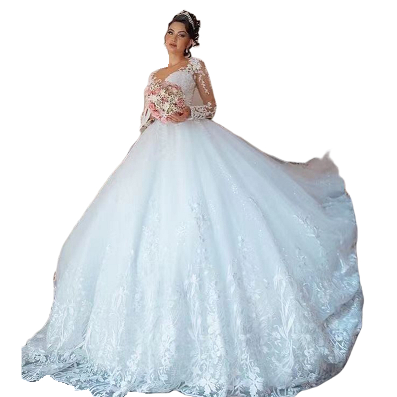 Romantic Long Sleeves Wedding Dresses Court Train Beautiful Lace Appliques Gorgeous Ball Gown Bride Wear Plus Size Vestido De Novia 2023