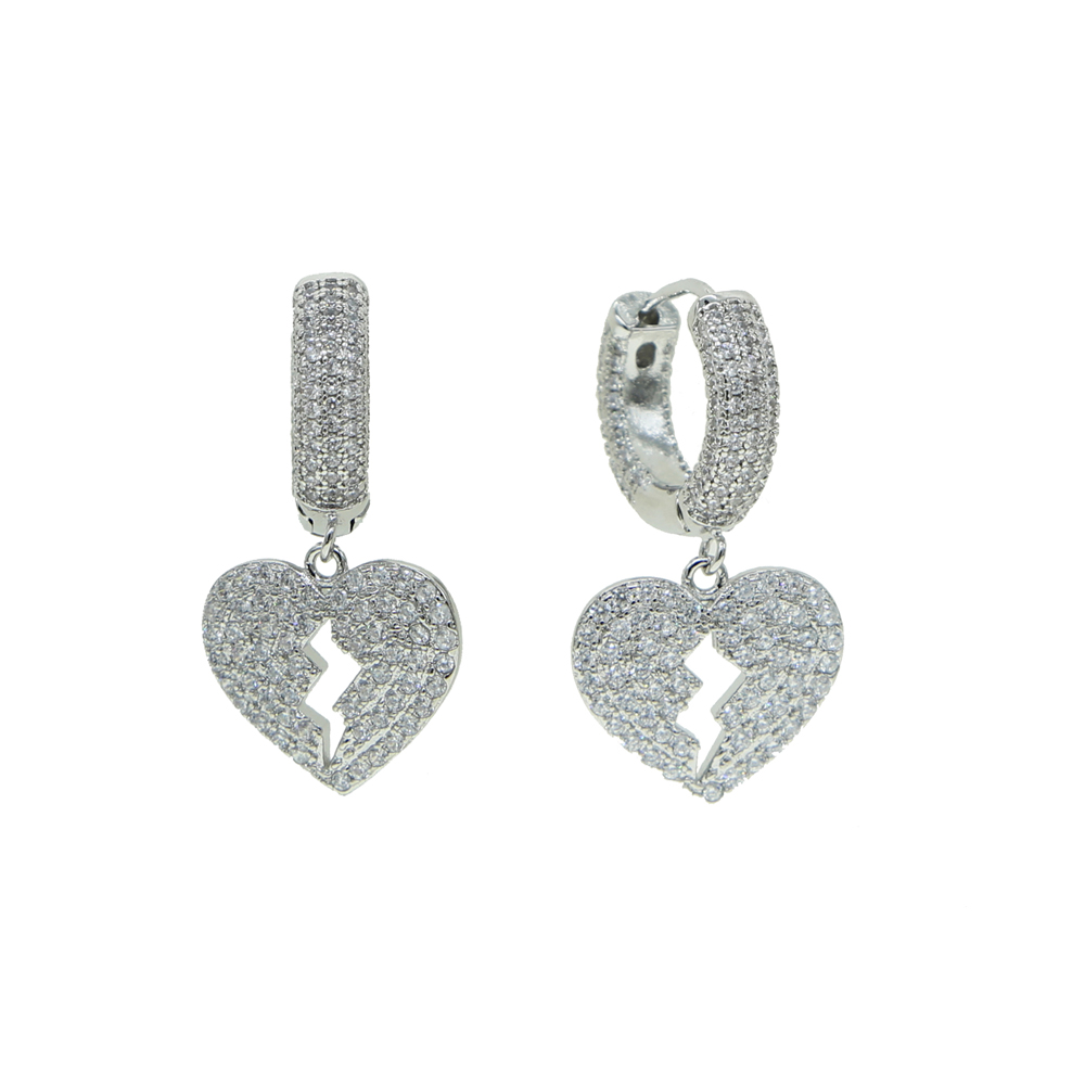 2025 New style Cracked Heart Earring Full Iced Out Bg Pave Cubic Zircon CZ Fashion Hip Hop Men Women Lady Jewelry 57ce