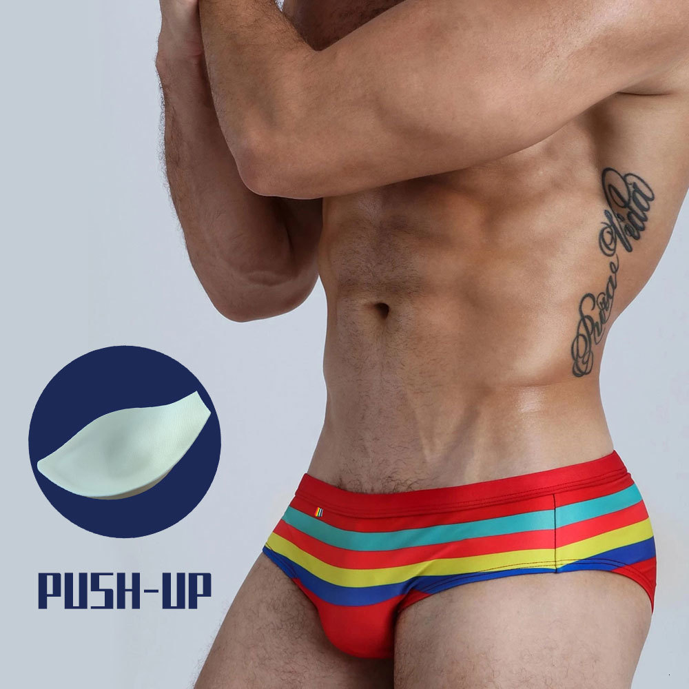 Men's Swimwear UXH apron men's swimsuit color stripe breathable sunbath Pushup pad 230705