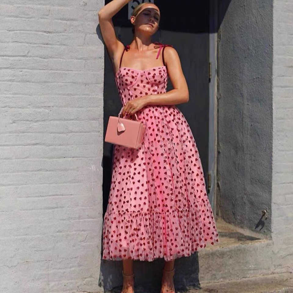 2023 women's new pink love suspender dress princess skirt