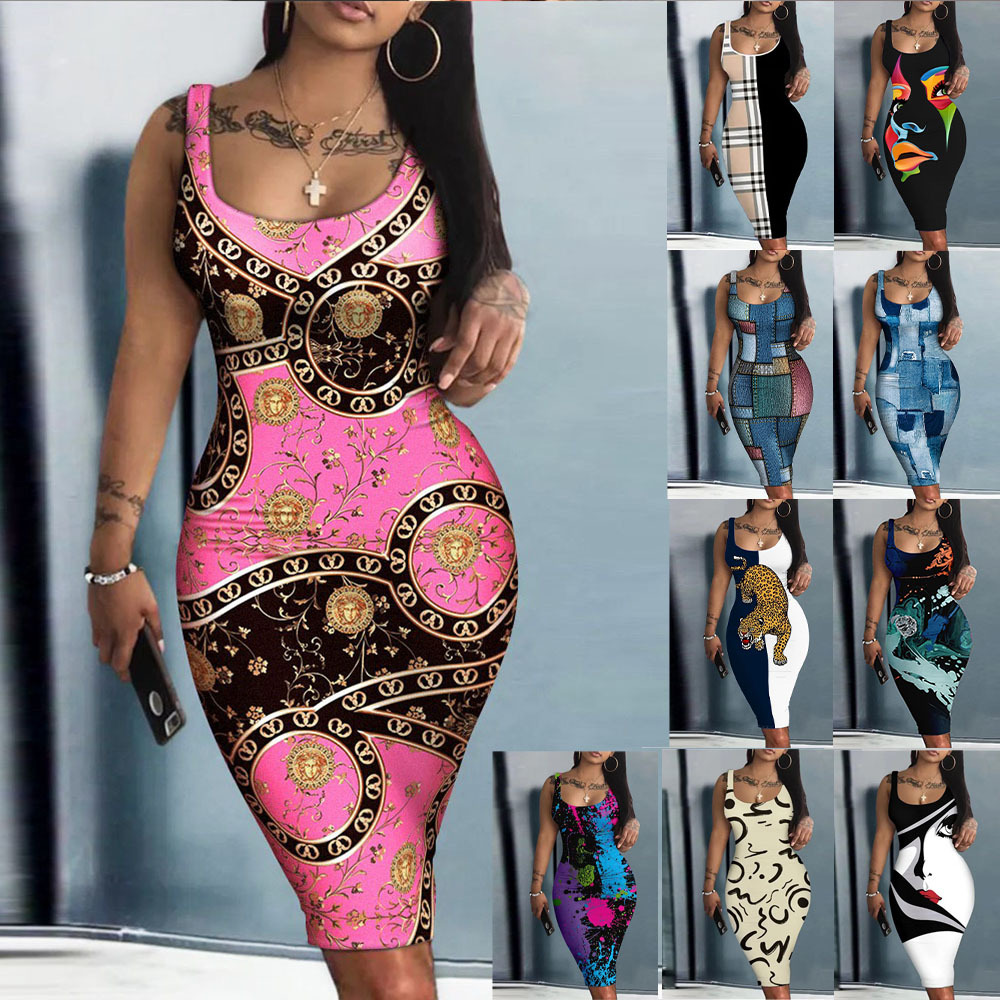 Plus Size Dresses Baroque Print Bodycon Dress Summer Sexy Tank Maxi Elegant Ladies Birthday Party Club Sundress AAA Discount for in-store purchases