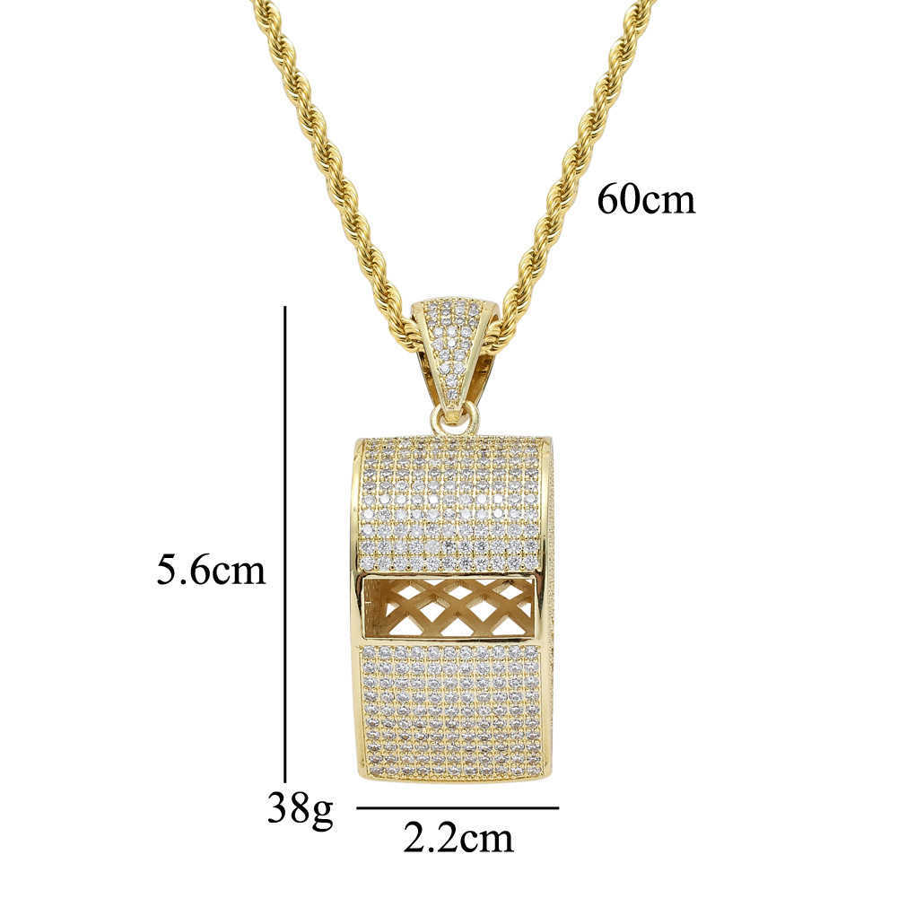 Gzw Jewelry Creative New Whistle Pendant Necklace Fashion Trend Hip Hop Iced Out Full Cubic Zirconia Cz Stone Real Gold Plated Rapper Bijoux Male Gift