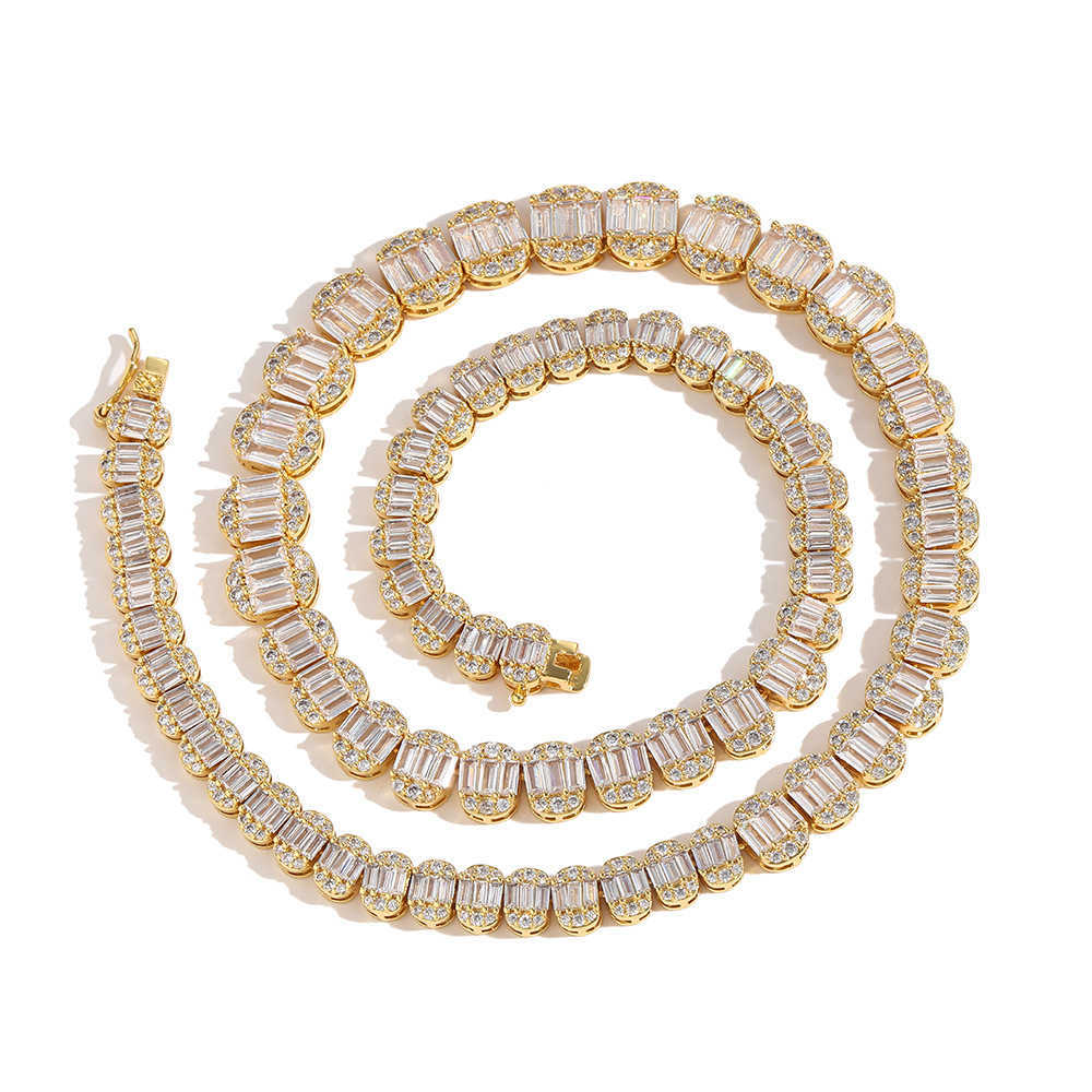 New Gradual Size Cubic Zircon Tennis Chain Necklace Choker Hip Hop Mens Womens Tennis Chains Splice Baguette Cz Zirconia Maimi Rapper Wolf Tide Jewele