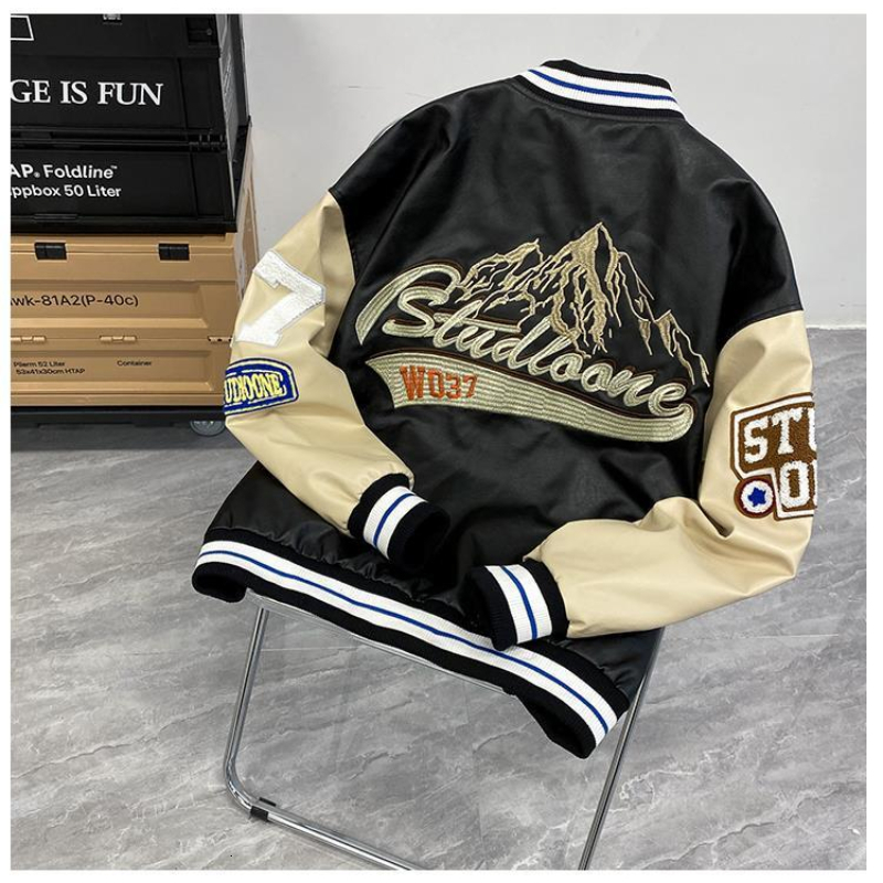 Mens Jackets Autumn and winter retro American pilot leather jacket mens and womens hiphop loose Y2K embroidered stitching baseball uniform 230705
