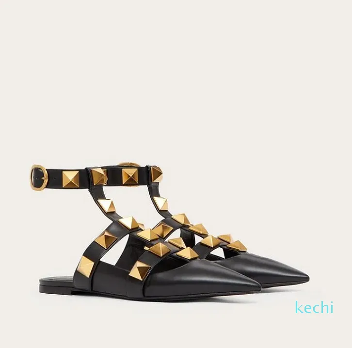 Shoes Famous Summer Roman Sandals Rock Stud Women s Ballerines Pointed Toe Lady Ballet Flat Calfskin Le valentinoly valentinoheels valentinosneakers HHZX