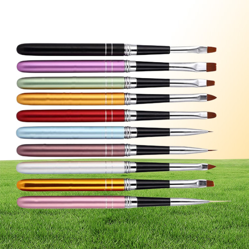 10Pcs Nail Art Brush Pen Detachable Metal Flat Crystal Carving Polish Gel UV Painting Drawing Line Tips Tool 3D Design Extension