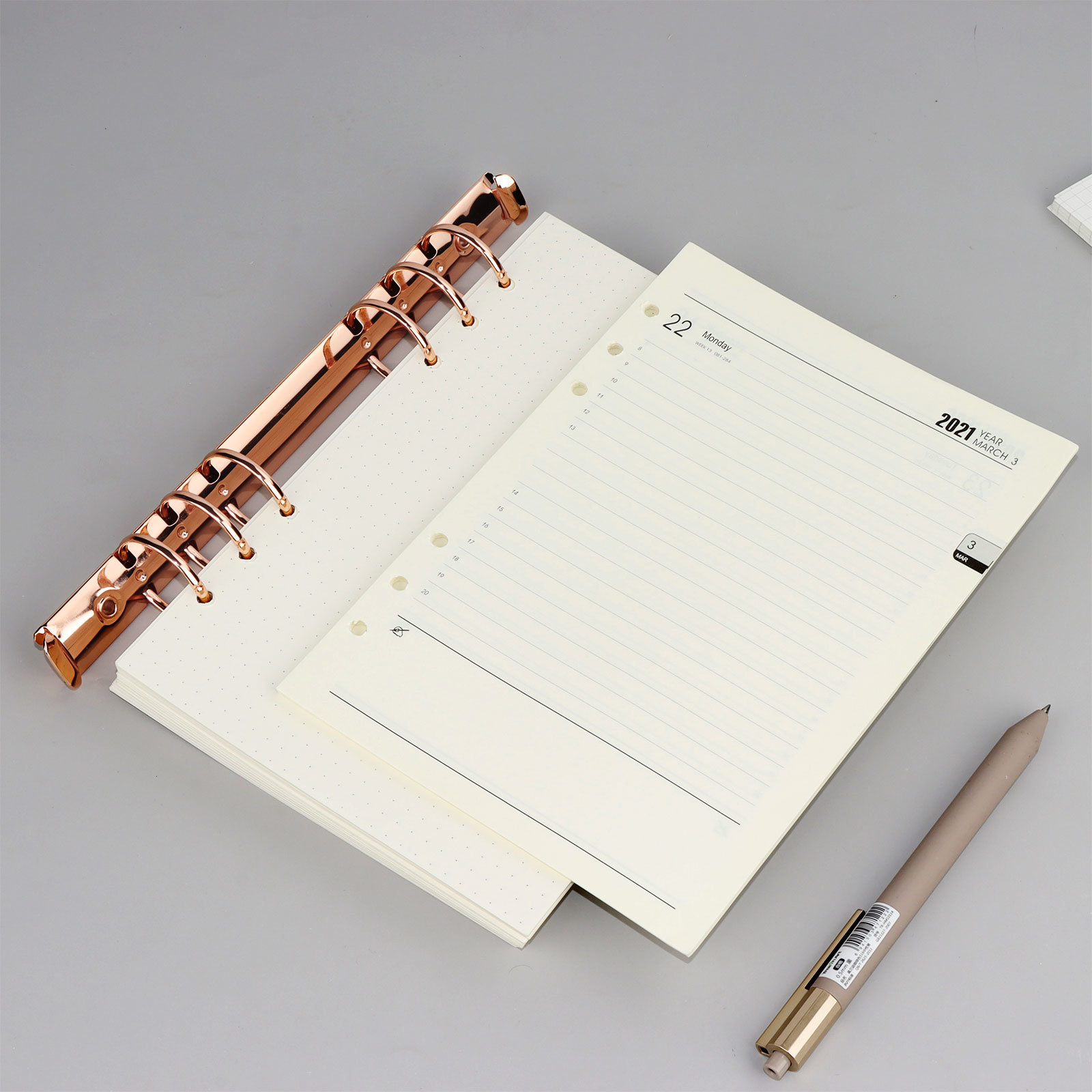 Binders Rose Gold And Gold Ring Binder Metal Accessories 30mm 21mm Ring Aperture Notebook Office Storage Stationery Metal Ring Binder 230704