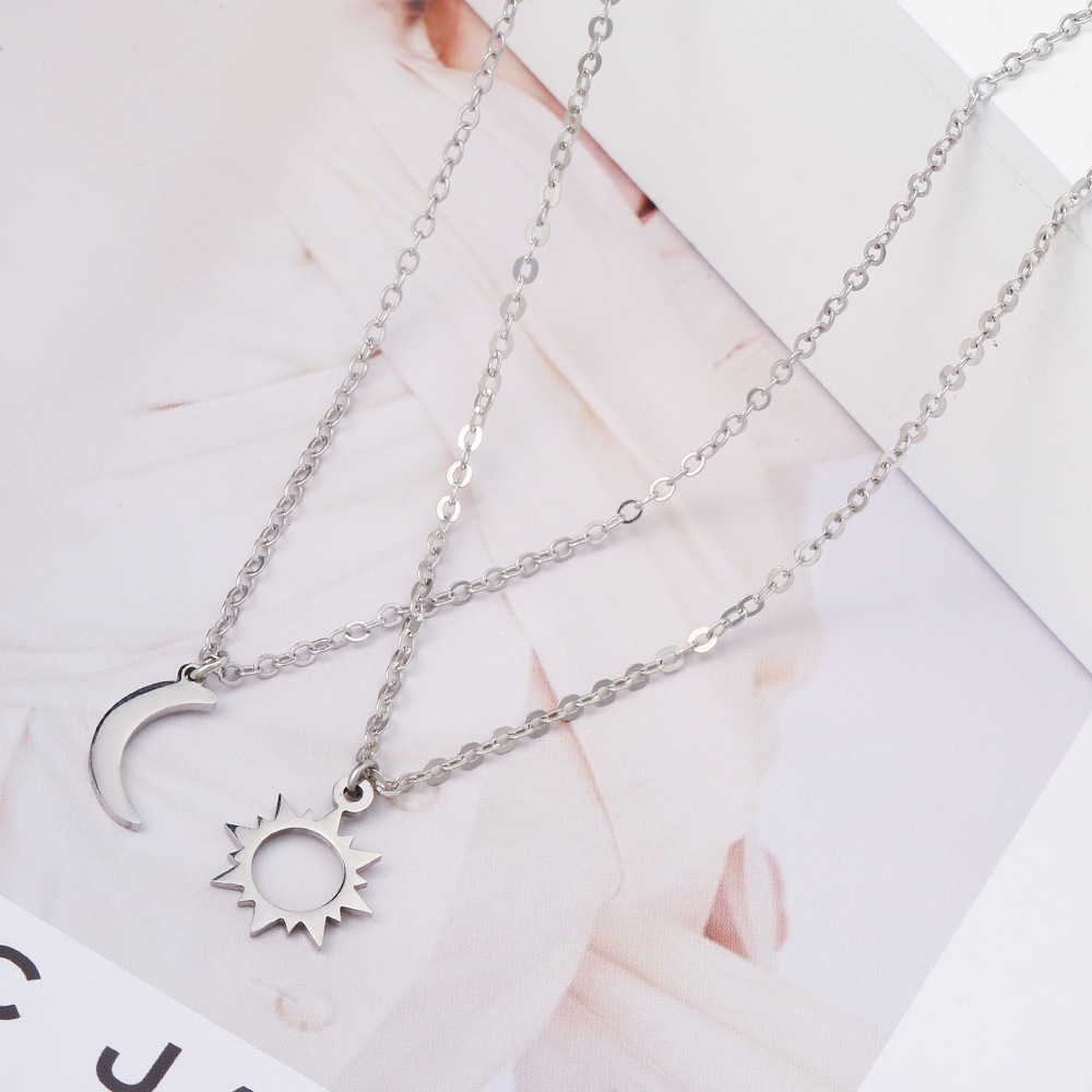 Antique Silver Moon and Sun Pendant Necklace for Women Gift