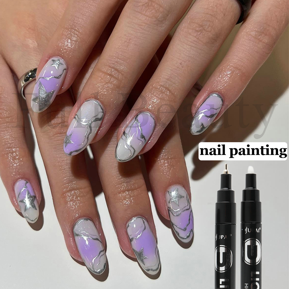 Nail Gel 1Pcs Nail Polish Pen Silver Chrome Varnish Metallic Painting Gel Graffiti Wave Drawing Pen Stripe Lines Brush For Manicure NT703 230706