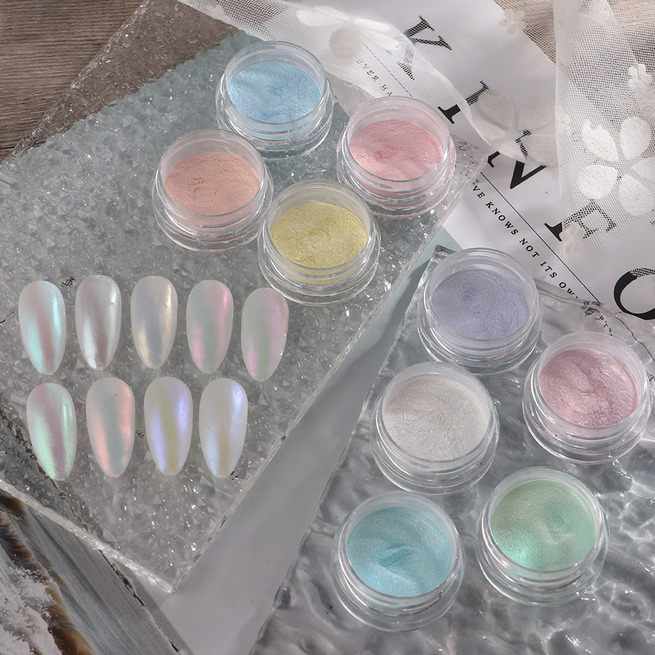 Nail Glitter 1 Box Aurora Nail Fairy Powder Pigment Pearl White Rubbing on Nail Art Glitter Dust Chrome Manicure Holographic Decorations 230705