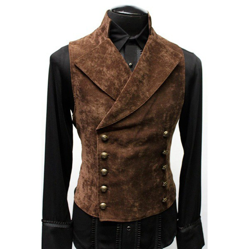 Men's Vests Mens Double Breasted Gothic Steampunk Velvet Vest Stand Collar Medieval Victorian Black Waistcoat Men Stage Cosplay Prom Costume 2307
