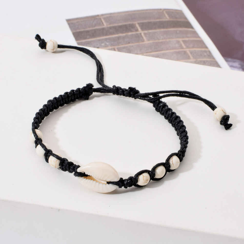 Chain Summer Starfish Shell Woven Bracelet Unisex Adjustable Wax Rope Turquoise Beaded Anklet Bracelet Women Men Boho Beach Jewelry 230706