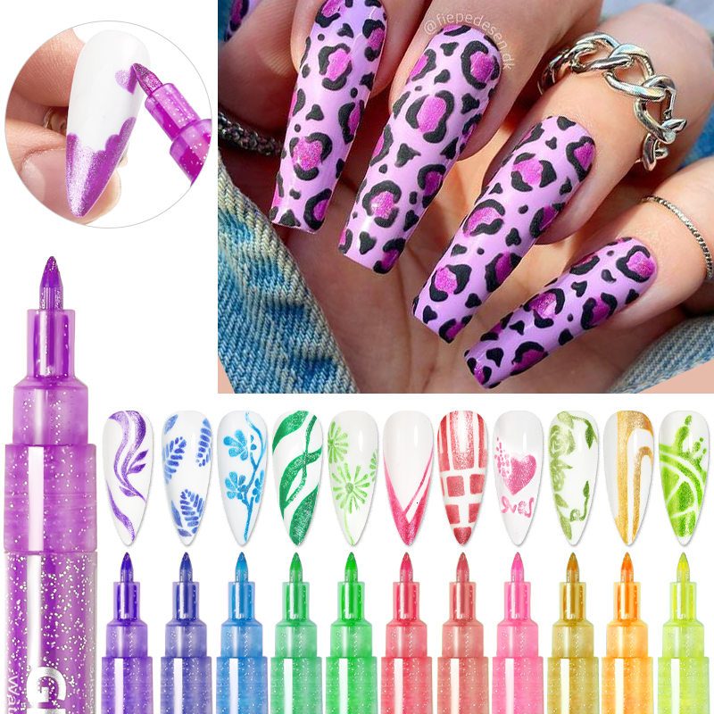 Nail Gel 1 Set Graffiti Nail Pen for 3D Nail Art DIY Metal Shining Nail Polish Pen Waterproof Nail Drawing Painting Brush Manicure Tools 230706