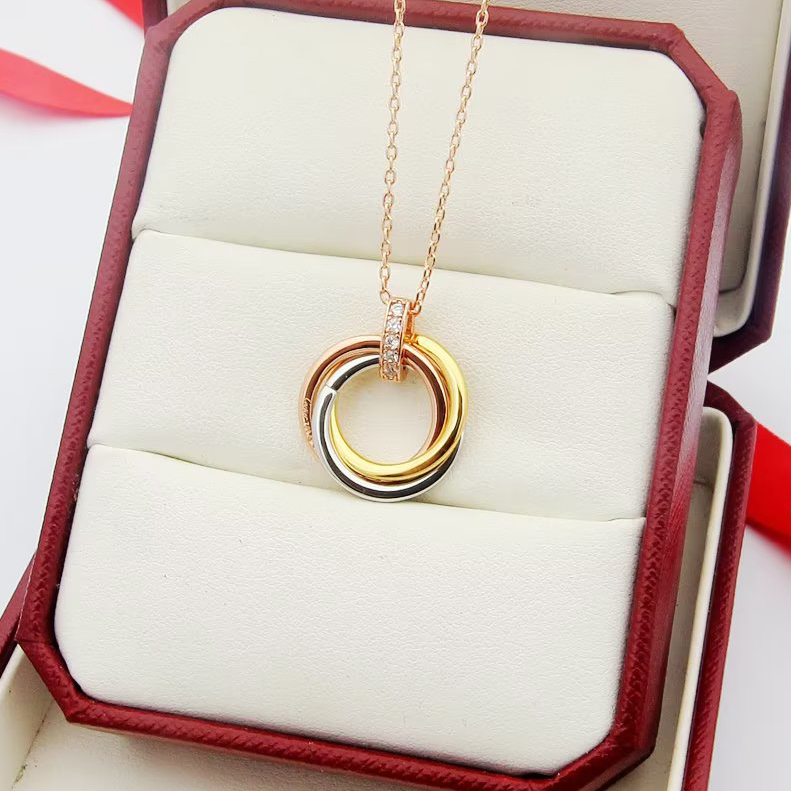 Fashion Necklaces LOVE necklace Designer Jewelry party Sterling Sier double rings diamond pendant Rose Gold necklaces for women long chain jewelry