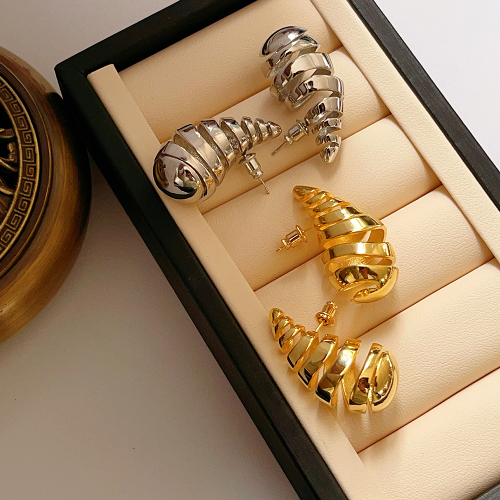 Stud Trendy Croissant Spiral Chunky Drop Earrings for Women Gold Plated Lightweight Hollow Teardrop Earrings Dupes Fashion Jewelry 230706