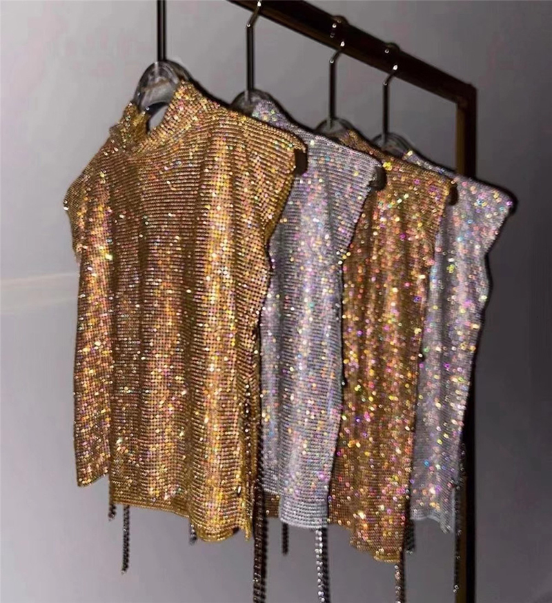 Women's Tanks Camis Women Party Club Outfits Sexy Tanks Top Mesh Crystal Party Dance Chic DIsc Sparkling Vests Femme Grid Hollow Out Bra 230705