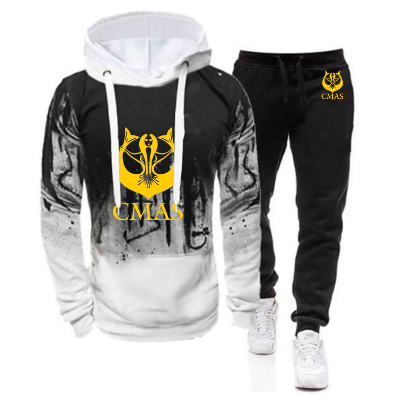 Men's Tracksuits Scuba diving CMAS 2023 printed men's track suit twopiece autumn gradient hooded Sweatshirt casual sweatpants set 230705