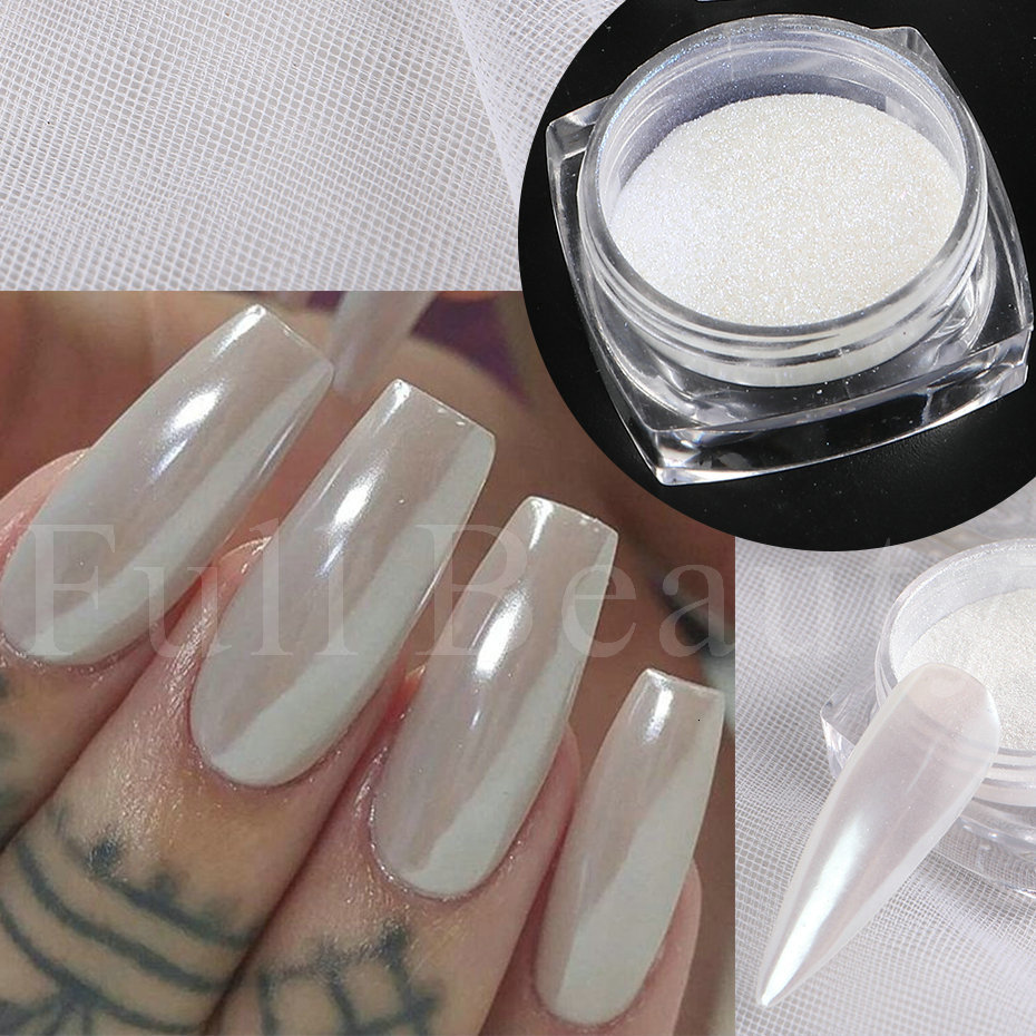 Nail Glitter 1Box White Fairy Chrome Pearl Nail Powder Glass Merainbow Aurora Pigment Dust Glitter Nail Art UV Gel Polish Paillette LAB0107 230705