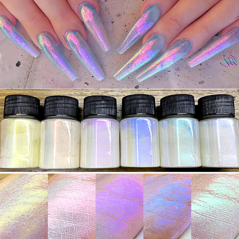Nail Glitter 1Jar Mermaid Glitter Chrome Powder Bottled Holographic Aurora Pigment Powder s DIY Pearl White Rubbing Manicure Dust 230705