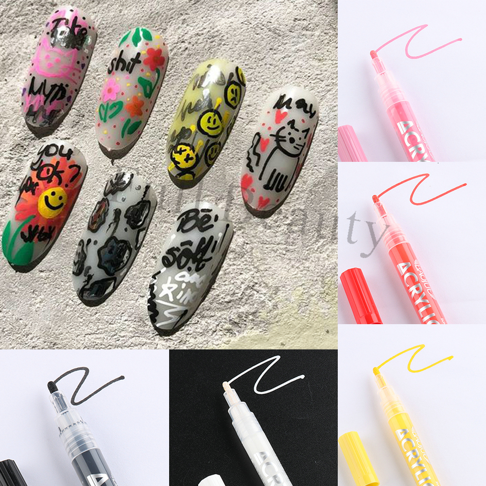 Nail Gel 12Pcs Nail Art Graffiti Pen Set Waterproof Drawing Marker Pen For Nails Neon Enemals Black White Painting Gel Manicure GLTY0112 230706