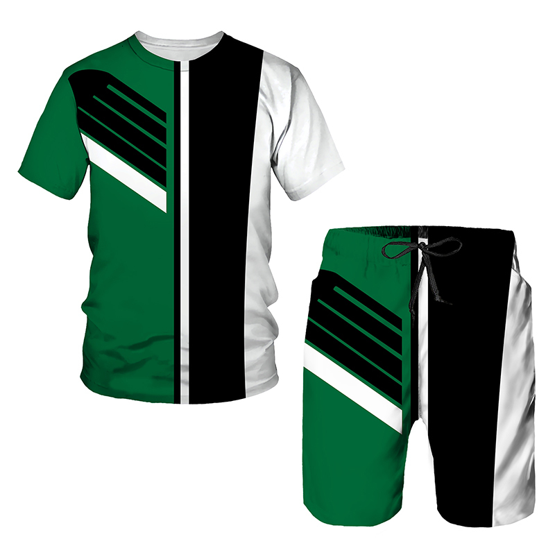 Men's Tracksuits Summer European and American Fashion Trends Beyond Standard Casual Track Set 2023 3D Digital Printing Tshirt 2Piece 230705