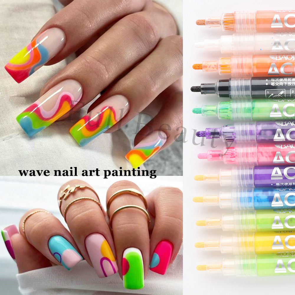 Nail Gel 12Pcs Nail Art Graffiti Pen Set Waterproof Drawing Marker Pen For Nails Neon Enemals Black White Painting Gel Manicure GLTY0112 230706