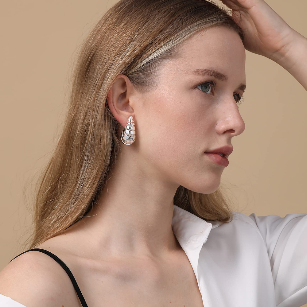 Stud Trendy Croissant Spiral Chunky Drop Earrings for Women Gold Plated Lightweight Hollow Teardrop Earrings Dupes Fashion Jewelry 230706